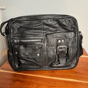 FOSSIL Mens Rugged Leather Lined Crossbody Bag Vintage Style Dark Brown 14in - Picture 1 of 15