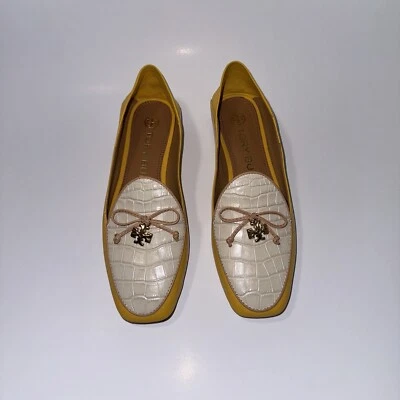 Mocasín Tory Burch CONVERTIBLE ENCANTO Plano Amarillo Dorado Flinch Crema Cocodrilo $348 Foto 1 de 4