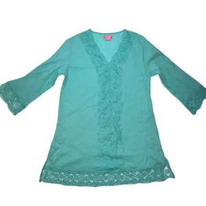 Blusa Isaac Mizrahi Nueva York Mujer Mediana Algodón Encaje Borde Túnica Cuello en V Kurti - Imagen 1 de 15