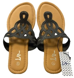 Sandalias de tanga LM para mujer sandalias con correa en T planas negras talla 6 nuevas con etiquetas chanclas - Imagen 1 de 4