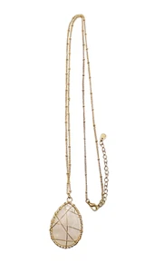 Genuine White Quartz Wrapped Gold Tone Wire Wrapped Pendant Necklace 36” Fashion - Picture 1 of 24