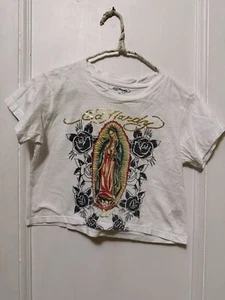 Vintage Ed Hardy Lady Of Guadalupe Womens Top Small Short Sleeve Crew Neck - Picture 1 of 6