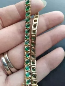 Tennisarmband mit simuliertem grünen Smaragd im Marquise-Schliff in 14 Karat Gelbgold vergoldet - Bild 1 von 5
