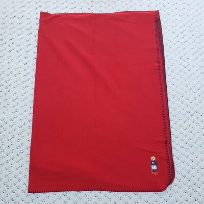 Vtg Ralph Lauren Polo Bear Home USA Flag Fleece Throw Blanket Red - 69x50 - Image 1 of 4
