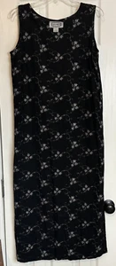 Jane Ashley Womens M Black Linen Midi Overall Embroidered Sleeveless Dress - Picture 1 of 6