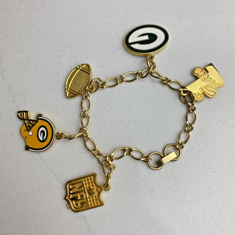 Green Bay Packers Charm Bracelet Peter David Gold tone 5 Charms #1 Fan Logo Cover