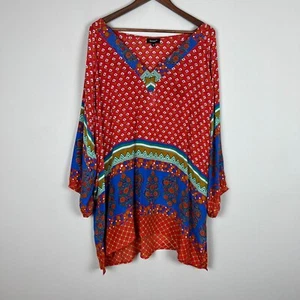 Top túnica TOLANI para mujer 3X 100 % seda floral boho hippie manga 3/4 colorido plus - Imagen 1 de 12