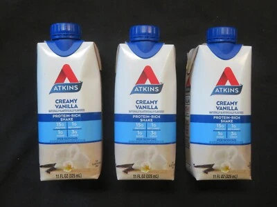 (3) Batido rico en proteínas de vainilla cremoso Atkins 11 OZ cada uno Foto 1 de 2