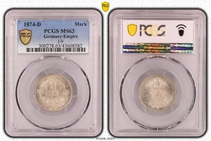 1 Mark Currency Coin J.9 1874 D PCGS Certified PCGS MS63 Prfr Stgl. 80891 - Picture 1 of 2