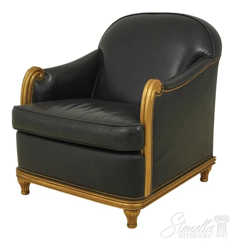 58366EC: French Louis XVI Style Large Black Leather Lounge Chair Cover
