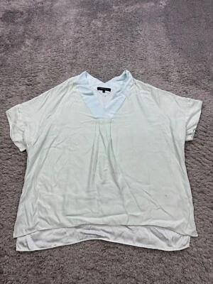 Lafayette 148 Top Women Small Petite Mint Green Silk Cap Sleeve V Neck Blouse - Image 1 of 4