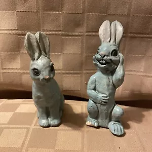 Coppia di coniglietti blu in gesso vintage - Foto 1 di 21
