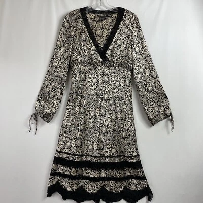 INC International Concepts Dress 100% Silk Womens 8 Faux Wrap Lace Whimsy Goth - Image 1 of 4