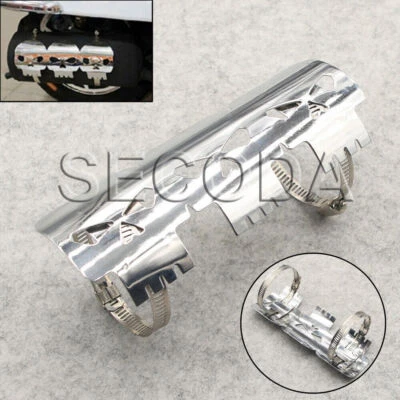 Silver Chrome Skull Metal Exhaust Heat Shield Guard Motorcycle Motorbike Bike - Image 1 of 4