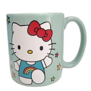 New Sanrio x BIOWORLD Hello Kitty Stars Teal 14 OZ Ceramic Mug Coffee Tea Soup - Picture 1 of 7