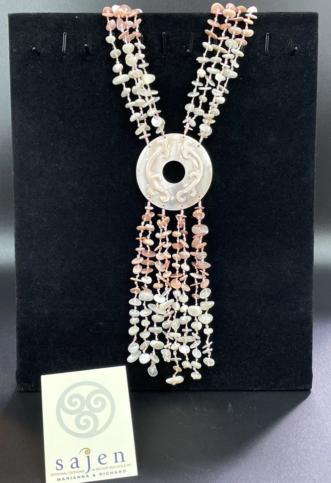 Sajen Stone Necklace Multi Strand Bead Shell Boho - Image 1 of 4