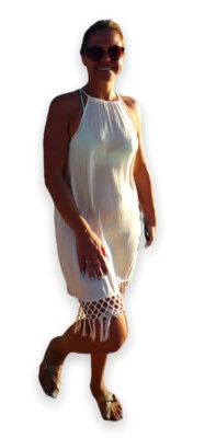 Traje de baño Mudpie Beach Cover Up ropa de salón crucero piscina blanco con borlas S (4-6) Foto 1 de 4