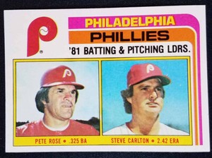 1982 Topps #636 Philadelphia Phillies Team Leaders Rose / Carlton (HOF) NM-MINT