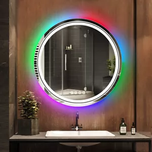 32" Modern Front-lit LED Bathroom Mirror Round Makeup Vanity with RGB Backlight - Picture 1 of 24
