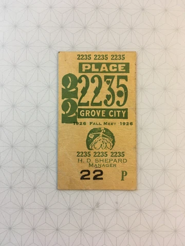 Grove City Horse Racing Ticket from 1926 - Buelah Park, Ohio Place Ticket, WOW! Cover