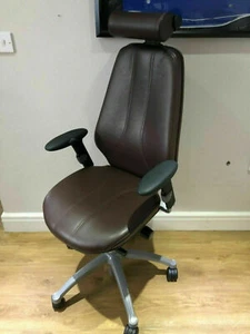 BROWN LEATHER RH400XL ELEGANCE FULLY ERGONOMIC OFFICE TASK CHAIRS - Picture 1 of 10