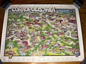 Vintage 1986 Welcome Poster Coraopolis PA Moon Township Illustrated Cartoon Map - Picture 1 of 10