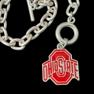 Ohio State University Buckeyes Logo Charm Bracelet Chain Silver Tone Fan Merch - Picture 1 of 5