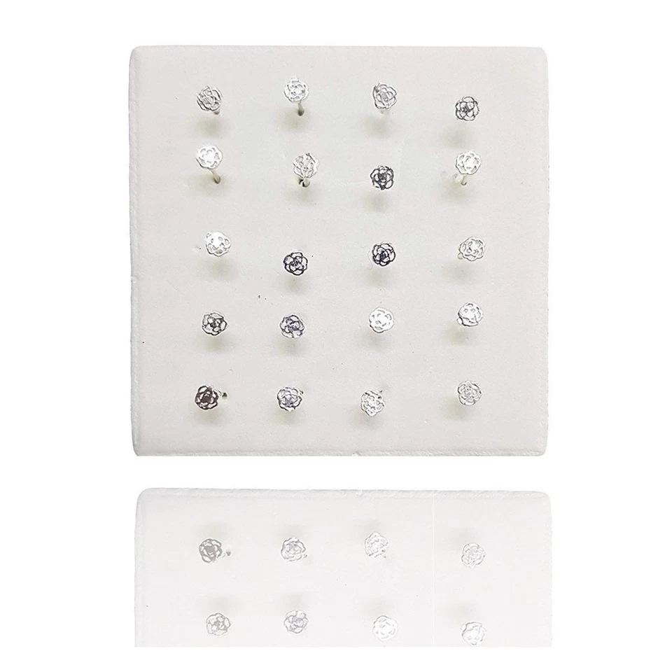 SET 3 PEZZI PIERCING ORECCHINI NASO 2.5 MM ROSA ROSELLINA ARGENTO 925 STERLING - Immagine 1 di 1