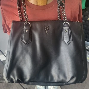 Simply Vera Wang Black Handbag 6 Compartment Multi Pockets Large Purse Chain Hdl - Picture 1 of 16