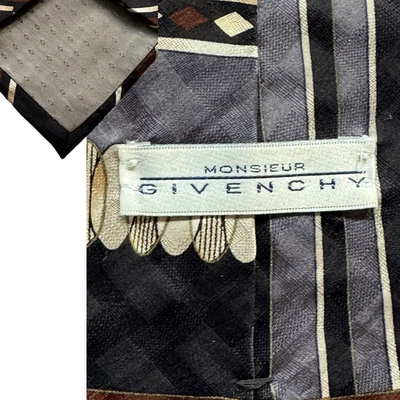 Monsieur Givenchy Vintage Silk Tie Brown Gray Abstract Geometric USA - Image 1 of 3