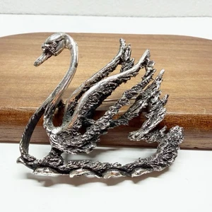 Vintage Tortolani MCM Swan Silver Plated Brooch - Picture 1 of 7