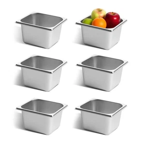 6 Pack Stainless Steel Hotel Pans, Anti-Jam Chafing Steam Table Pan,1/6 Size ... - Picture 1 of 7