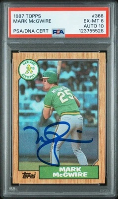 Tarjeta de novato firmada por Mark McGwire 1987 Topps #366 PSA 6 automática 10 certificado # 123755528 Foto 1 de 2