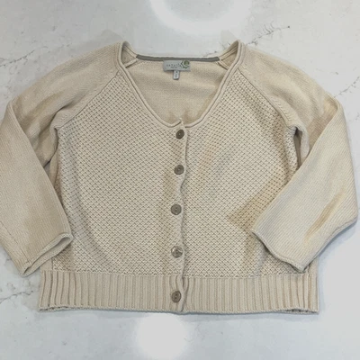 Cárdigan beige tejido mezcla de algodón delantero con botones recortados medianos Sahalie para mujer Foto 1 de 4