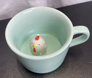 Chicken Mug Ceramic Coffee Cup Teal Color Baby Chick Inside ZaH 3D Surprise - Picture 1 of 9