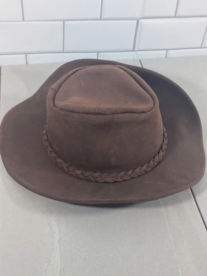 Minnetonka El Sombrero Plegable Cuero Marrón Outback Sombrero de Vaquero Banda Trenzada Mediano Foto 1 de 4