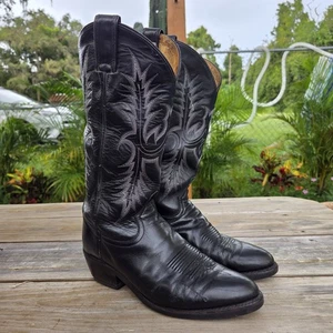 Tony Lama Vaquero VM2993 Black Pampas Rodeo Western Cowboy Boots Men's 7 - Picture 1 of 15