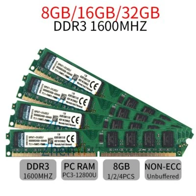 Kingston 32GB 16GB 8GB 2G DDR3 1600MHz PC3-12800U DIMM Desktop KVR Memory LOT WU - Image 1 of 4