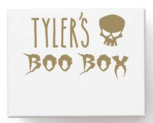 Personalised Name Vinyl Sticker Decal Label for Halloween Boo Box Container Gift - Picture 1 of 19