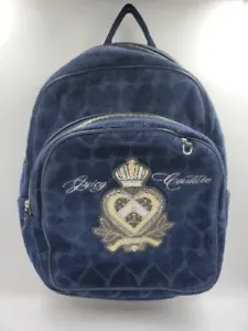 VINTAGE JUICY COUTURE BLUE VELOUR BACKPACK BOOKBAG WEEKEND BAG PURSE RARE COLOR - Picture 1 of 15