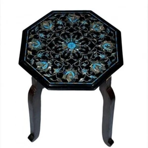 Mesa de centro de mármol negro de 15", tapa de arte con incrustaciones florales turquesa decoración del hogar - Imagen 1 de 4