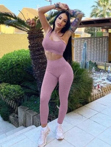 Two piece Women Set Sport  Running Sportswear  Yoga  Workout Clothes Gym Leggins - Picture 1 of 7