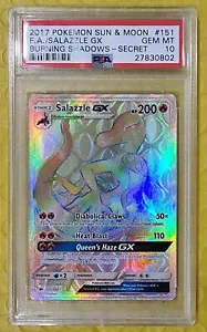2017 Pokemon Sun & Moon Burning Shadows Secret Rare Salazzle GX PSA 10 GEM MINT - Picture 1 of 2