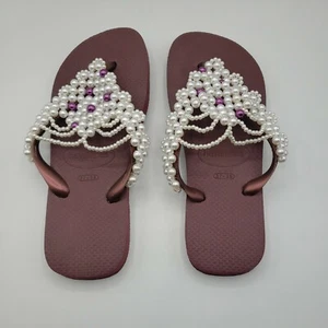 Original HAVAIANAS Flip Flops Women with Pearl/Beads Fashion Finished 37-38 NEW - Picture 1 of 12