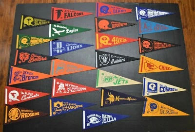 25 NFL Team Pennants from 1975 Packers Bears Cowboys Chiefs Patriots & more 12" - Image 1 of 4