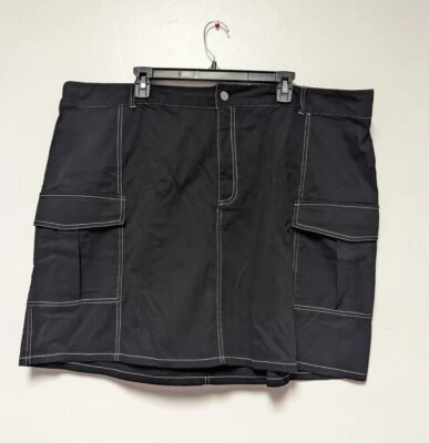 Rue21 Plus Size 4X Black Cargo Mini Skirt White Stitching Stretch Waist Pockets - Image 1 of 4