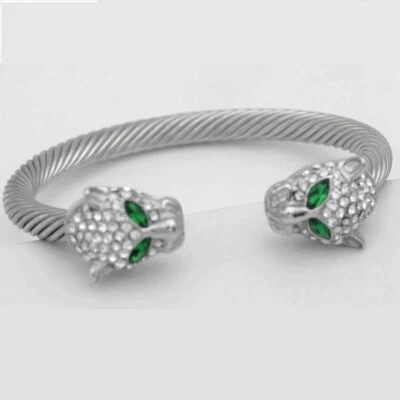 Men's Stainless Steel,CZ Double Panther 7"Cuff Cable,Bracelet High Polish,Box - Image 1 of 3