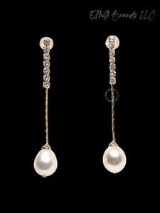 Genuine Handmade Freshwater Pearl Oval Drops Wedding Bridal Earrings 925 Post - Picture 1 of 6