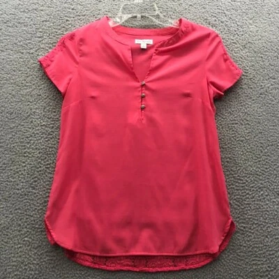 Blusa túnica pulóver manga corta Kim Rogers ribete de encaje coral talla S Foto 1 de 4