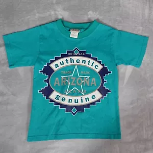 Vintage Arizona Jeans Logo T Shirt Youth Kids Medium Made In USA Teal - Picture 1 of 9
